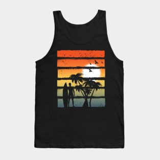 Summer Sunset Graphic Icon Surfer Ocean Palm Tank Top